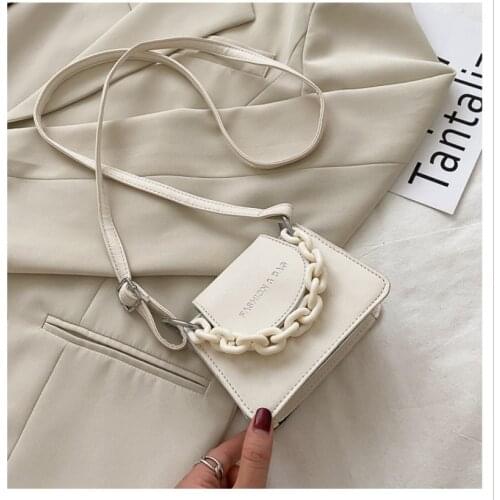 Youth Ladies Simple Versatile Bag Women Mini Crossbody Bag Acrylic Chain Lady Hit Color PU Leather Luxury Designer Shoulder Bag