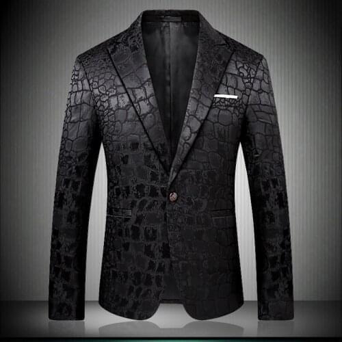 Crocodile Men Black Blazer Pattern Wedding Suit Jacket Slim Fit Stylish Costumes Stage Wear For Singer Mens Blazers Designs 9006
