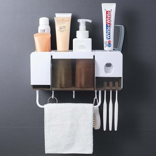 Wall Mount Dust-proof Toothbrush Holder With Cups Automatic Toothpaste Squeezer Dispenser Bathroom Accessories Sets