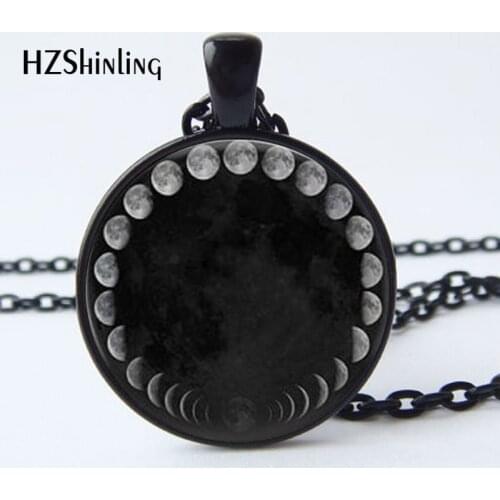 2017 New Arrival Wiccan Pendant Necklace Lunar Cycle Moon Phases Moon Nebula Necklace Glass cabochon jewelry HZ1