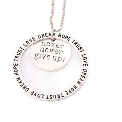 4Pcs Nerver Give up Love Dream Hope Trust Pendant Necklaces 24 Inches Chains N1677/8 Zinc Alloy Link Chain Metal Women Round