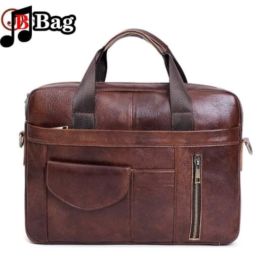 Briefcase messenger bag mens genuine leather 15.6'' laptop bag mens briefcases office business tote for document shoulder bag