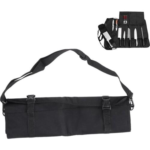 Professional Knife Roll Bag Chef Knife Case Chef Bag Cutlery Holder Organizer With Shoulder Strap (Black)