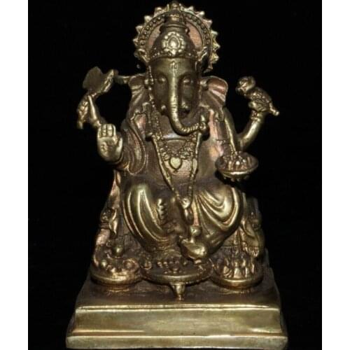 Collect Old China Brass Hand Carved Tibetan Elephant Buddha God of Wealth Statues Et Sculptures Collection Ornaments