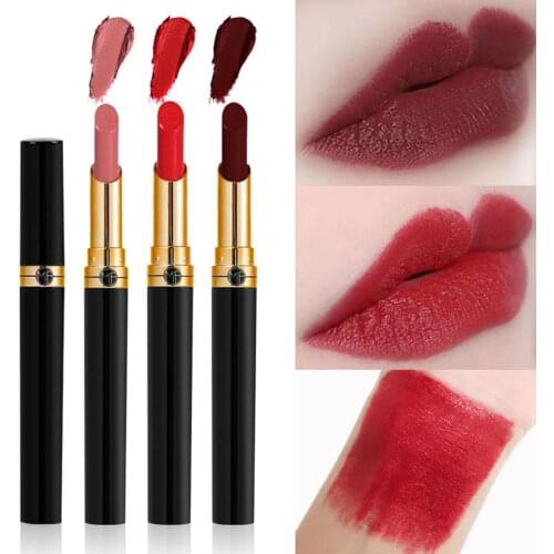 12 Colors Sexy Red Lipstick Waterproof Matte Velvet Lipstick Glossy Lip GlossLip Balm Lip Tint Women Fashion Makeup T0867