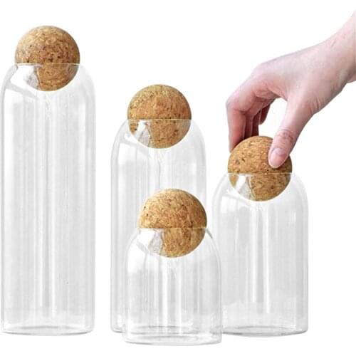 Glass Jar Ball Cork cereals Food Storage Bottle Transparent contains Sealed Lead-free Stopper With Lid Storage Tea Coffee Cans