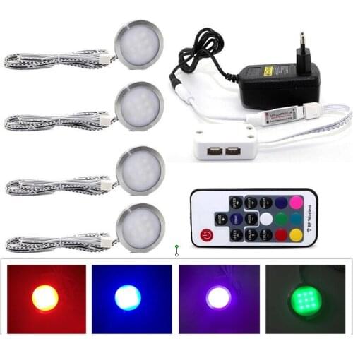 LED Under Cabinet Light Downlight Spotlights Kit with RF Remote Control Dimmable RGB for Home Kitchen Counter Closet Lighting
