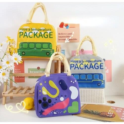 Cartoon Bus Oxford Cloth Thermal Bag Student Lunch Bento Lunch Box Bag Outdoor Functional Preservation Insulated Bag Ice Pack