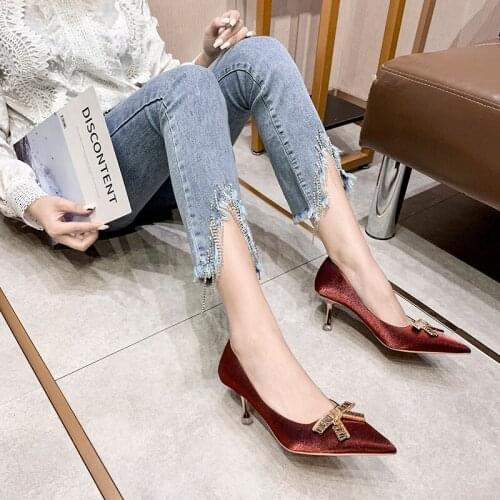 31-43 Big Size 2021 Spring New Four Seasons Pointed Thin Heel French Girls Sexy Red High Heels 31 Small Womens Shoes
