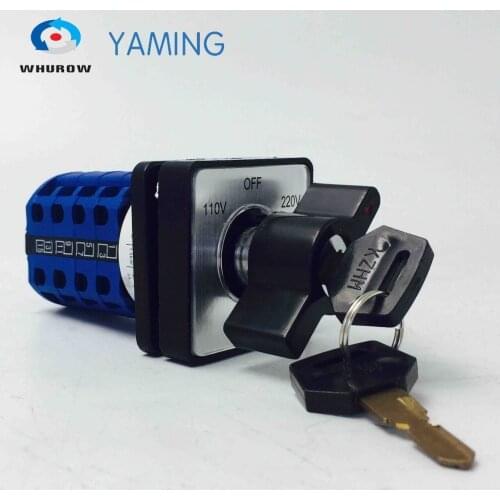Yaming electric YMW26-20/4 20A 4 poles 3 position 110V-OFF-220V with a key Universal changeover rotary knob cam switch