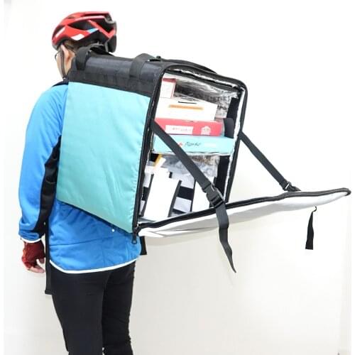 ISO 9001factory thermal backpack delivery bag for hot food with 18650 lithium battery pack and heat pad pizza insulated bag