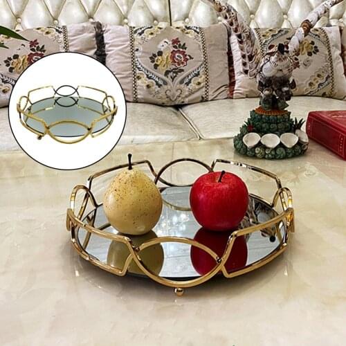 Mirrored Tray Round Fruit Food Plate Makeup Cosmetic Organizer Candle Holder