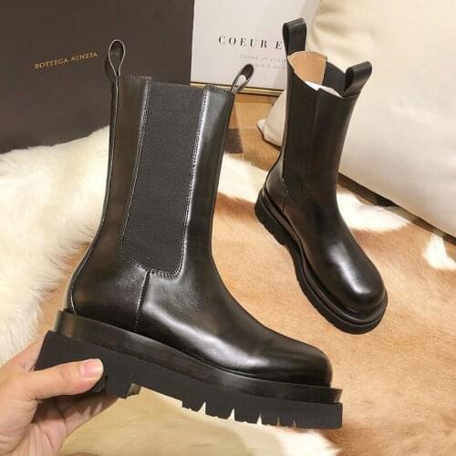 Women Boots PU Leather Chelsea Boots Women Winter Shoes Non-slip Female Fashion Platform Booties Black Square Heel Botas Mujer