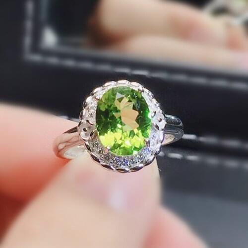 Natural real peridot oval ring Per jewelry 925 sterling silver 8*10mm 2.5ct gemstone Fine jewelry Women rings J216820