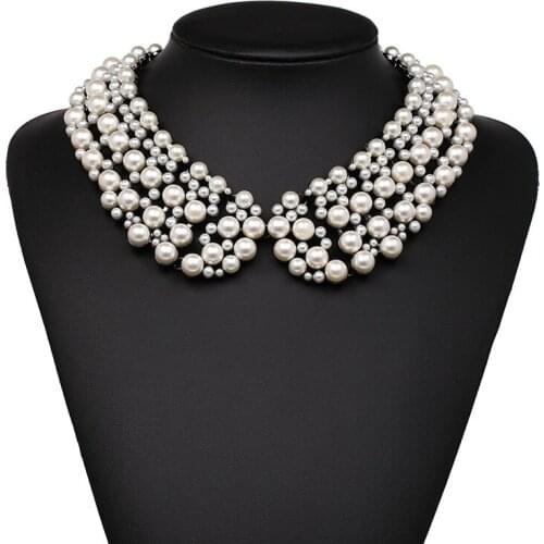 New Za Simulated Pearl Round Necklace Crystal Gem Luxury Collar Vintage Choker Women Chunky Maxi Statement Wedding Jewelry
