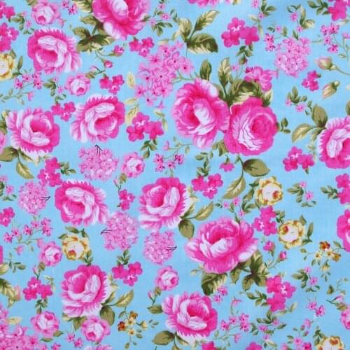 1 yard Cotton Twill Fabric for sewing pathwork, cloth, bedding - Flowers on blue (width=160cm)