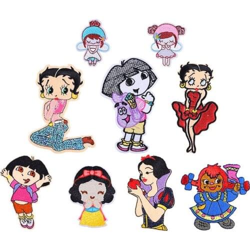 100pcs/lot Cartoon character girl Embroidery Patch Clothing Decoration Sewing Accessories craft Diy Iron Heat Transfer Applique