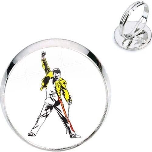 16mm Glass Cabochon Freddie Mercury Rings Cute Jewelry Accessories For Kids Adjustable Rings For Fans Gift