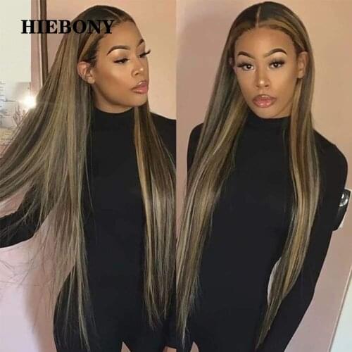 1B27 Highlight Straight Lace Front Human Hair Wigs with Baby Hair Brazilian Hair 13x6 Highlight Lace Front Wigs Bleached Knots
