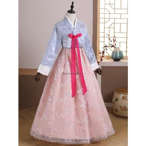 2021 retro woman korean traditional hanbok dress elegant princess party wedding dress ancient minority folk dance stage costume