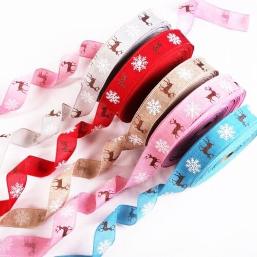 2Y/Yard elk pattern Snowflake pattern Merry Christmas Ribbon Christmas party gift wrap DIY Handmade crafts materials 50 mm