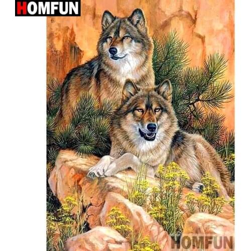 HOMFUN Full Square/Round Drill 5D DIY Diamond Painting "Animal wolf landscape" Embroidery Cross Stitch 3D Home Decor A10917