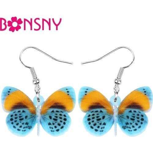 Bonsny Acrylic Tabby Butterfly Earrings Big Printing Insect Animal Dangle Drop Jewelry For Women Girls Kids Spring Charm Gift