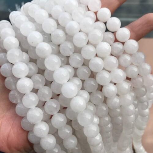 White Jades Loose Beads Natural Gemstone Smooth Round for Jewelry Making