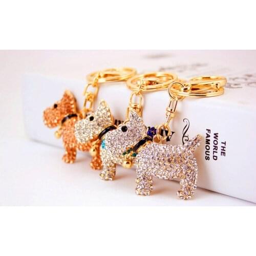 Rhinestone Lovely Dog Styling Keychain Charm Bag Crystal Key Ring Pendant Bead Fashion Gift For Friend Wholesale