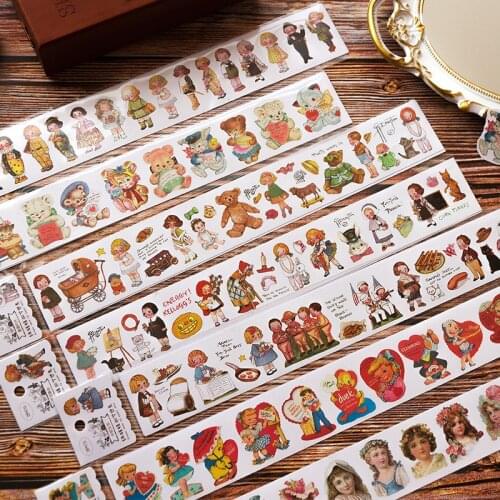 Paper Dolls Dream Show Series Retro Characters Washi Masking Tape Stickers Scrapbooking Stationery Decorative Long Strip Tape