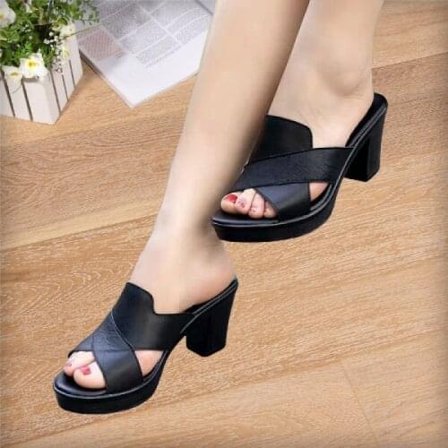 Comemore Summer Womens Slippers 2021 7cm High Heels Women Shoes Woman Gladiator Sandals Casual Shoes Out Wear Open Toe Fashion