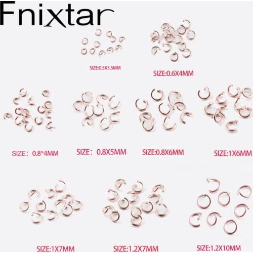 Fnixtar 0.5*3.5mm 0.6*4mm 0.8*4/5/6mm 1*/6/7mm 1.2*7mm Rose Gold Color Stainless Steel Open Jump Ring DIY Finding 100pcs/lot