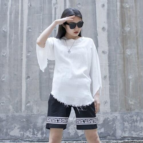 Summer new round swing Quarter Sleeve slim fit womens round neck T-shirt cotton hemp thin breathable large size top beggars dr