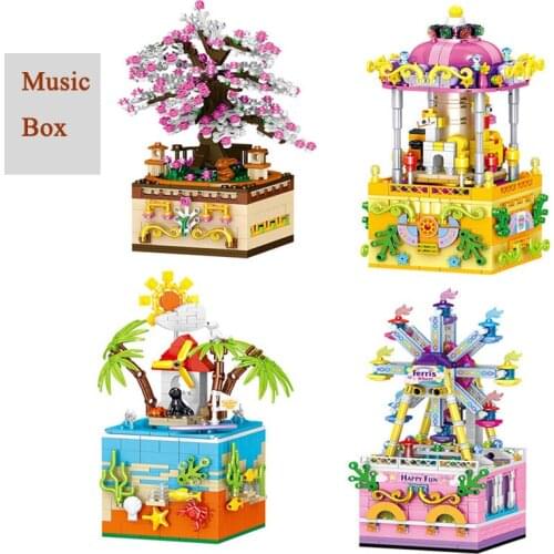 Girl Toy Gift Creative Carousel Music Box Assembled Building Blocks DIY Ferris Wheel Model Bricks Childrens Birthday Gifts
