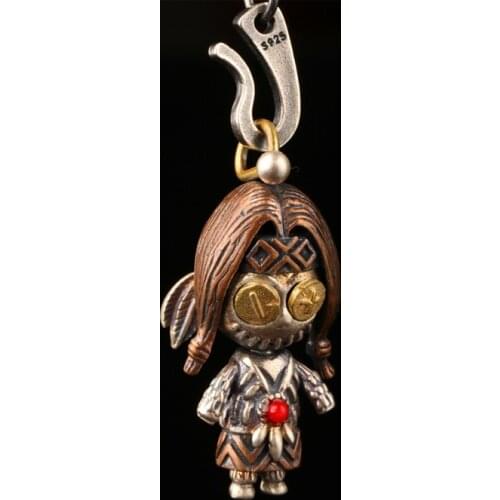 Indian traveler doll witch tease S925 silver pendant female tide personality retro voodoo doll couple pendant male
