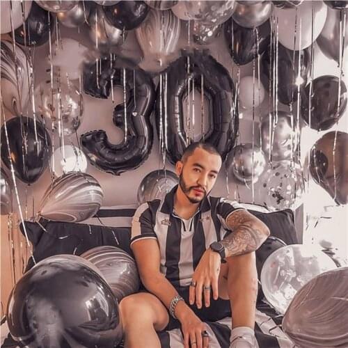 1set happy birthday latex balloon black and white ins style agate 4d decoration 2021 party supplies