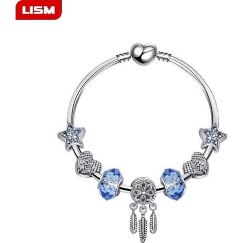 HOT SELL Silver Color Chain Heart Dream Star New Fashion DIY Beads Charm Bracelets for Women Jewelry Bangle