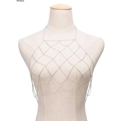 Fashion crystal bra chain body jewelry New Fashion sexy beach show handmade geometric reticular body jewelry Necklace B1037