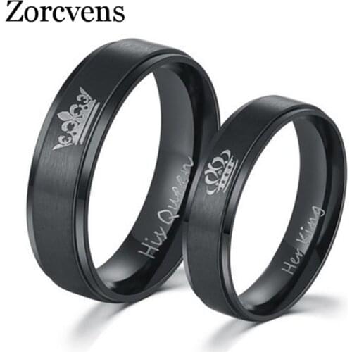 Modyle Fashion DIY Her King and His Queen Stainless Steel Wedding Rings for Women Men