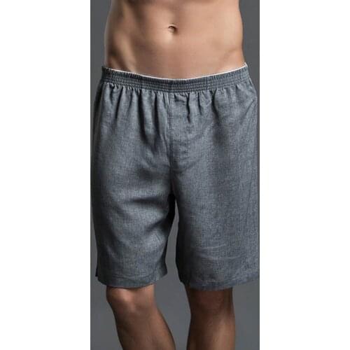 Men Summer Casual Shorts Light Breathable Solid Cotton Linen Knee Length Sleep Bottoms Pajama Nightwear Sweat Shorts Sportswear