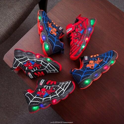 New Autumn Spiderman Children Glowing Sneakers For Boys Girls Cartoons Kids Luminous Shoes Light Mesh Sport Light Shoes babys