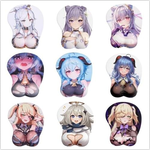 Wholesale Genshin Impact 3D Oppai Mouse Pad with Wrist Rest Ganyu Keqing Paimon Fischl Silicone Gel filled Mouse Mat Mousepad