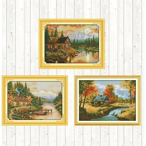 The Autumn Stream Embroidery Kits Cross Stitch Package DIY Crafts Needlework Embroidery Patterns 14ct 11ct Count Print Canvas