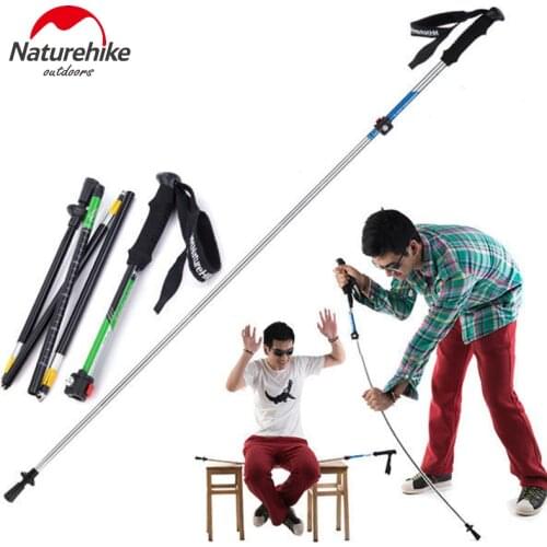 Naturehike Foldable Aluminum Alpenstocks 5-Sections Trekking Pole EVA Handle Walking Sticks Adjustable Hiking Canes