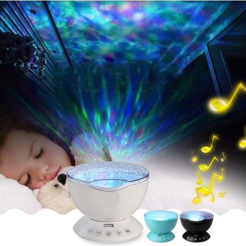 Creative Ocean Wave Projector Remote Control Lamp 7Colors LED Night Light Built-in Music Speaker Bar Ambient Lamp