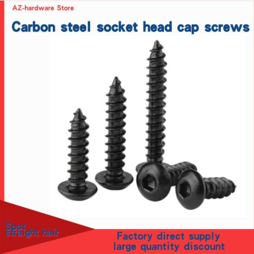 GuHua Black 8.8 Strength Pan Head Hexagon Socket Self Tapping Screw PA Hex Socket Round Head Tapping Wood Screws M3M4M5M6 10pcs