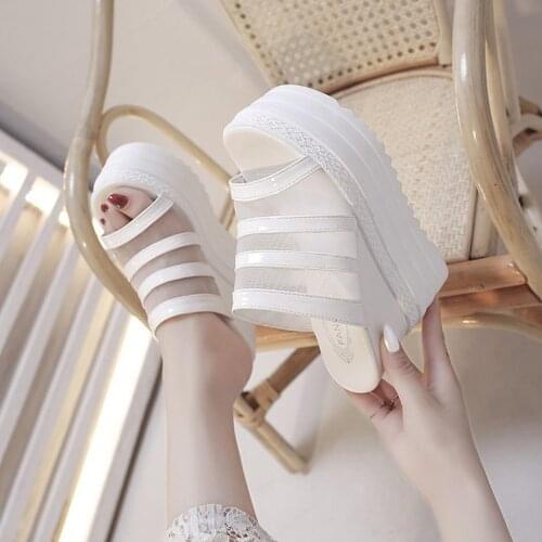 White mesh slippers Shoes Ladies Slippers Girls Wedges Flip Flops Sandals Heels Outdoor Slippers Beach Shoes Woman Zapatos Mujer