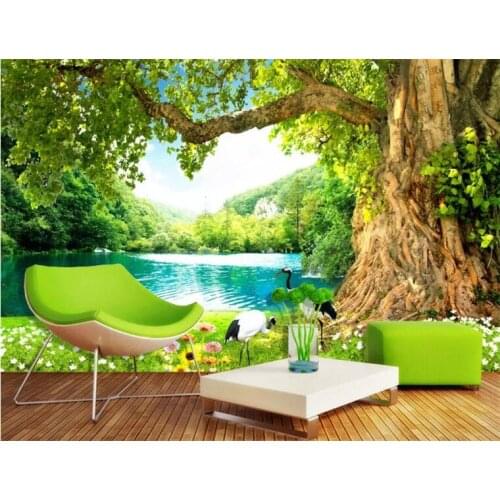 Freshness old tree red-crowned crane lakes Wallpaper Murals 3d Wall Photo Mural for Bedroom 3d Wall Murals 3D Marble Wall paper