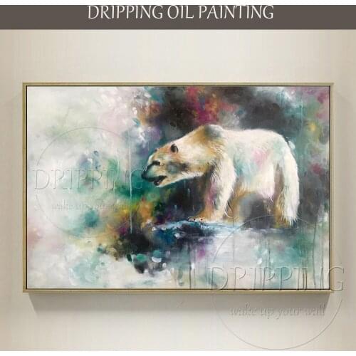 Unique Wall Art Hand-painted Big Animal Polar Bear Oil Painting on Canvas Handmade Animal White Bear Oil Painting for Home Decor