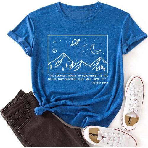Woman Short Sleeve Colored Graphic Tees Summer T-Shirt Tops Shirts for Women Mountain Stars Planet Adventure Nature Moon